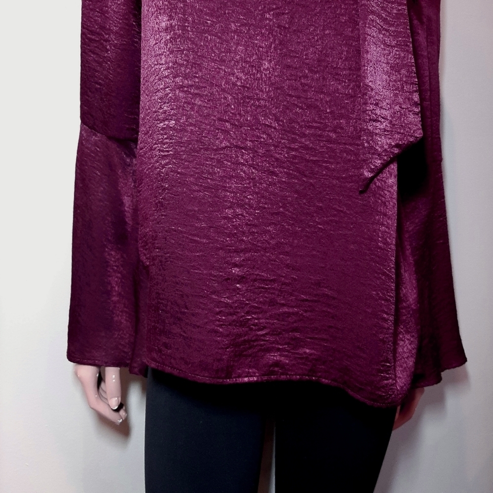 ARTIZAN ROBIN BARRE Flare Sleeve Satin Blouse Top Burgundy Womens Size Medium - Picture 8 of 14